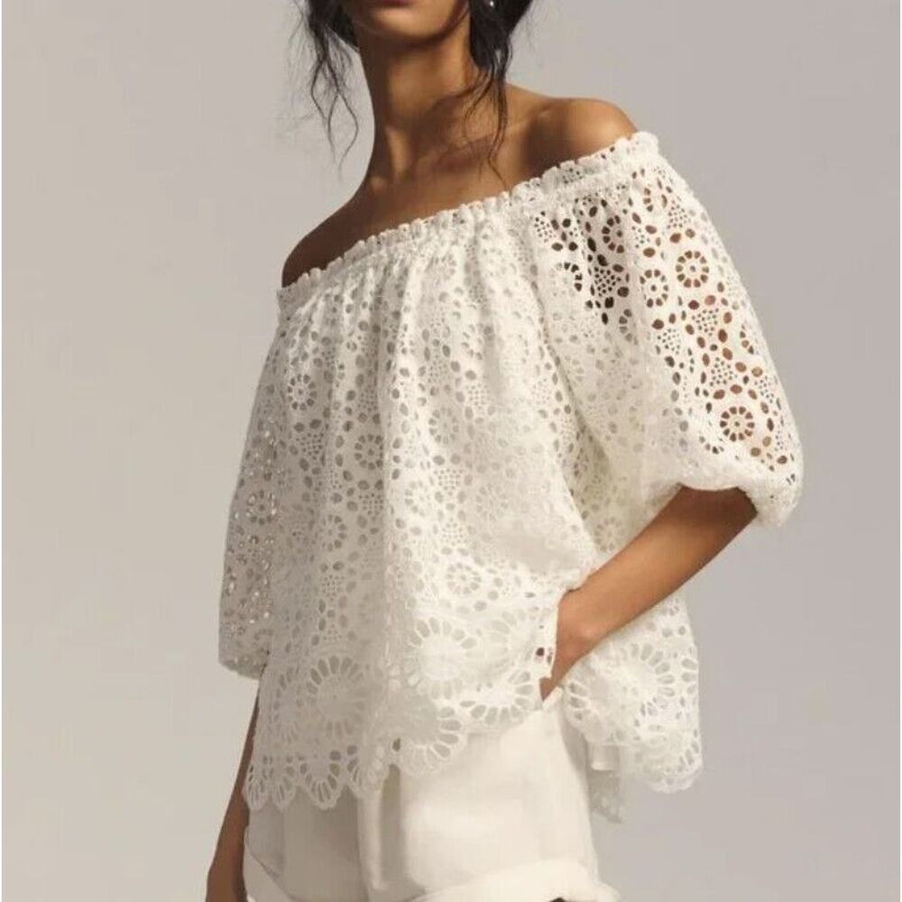 Maeve Sold Out Off The Shoulder Top White Lace XS Romantic Anthropologie Flowy